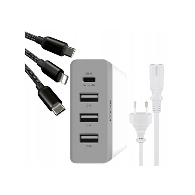 Ładowarka MACALLY 72W 4xUSB + kable