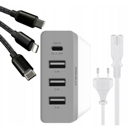 Zestaw ładowarka zasilacz MACALLY 72W USB-C PD QC