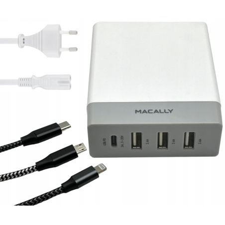 Ładowarka MACALLY 72W 4xUSB + kable
