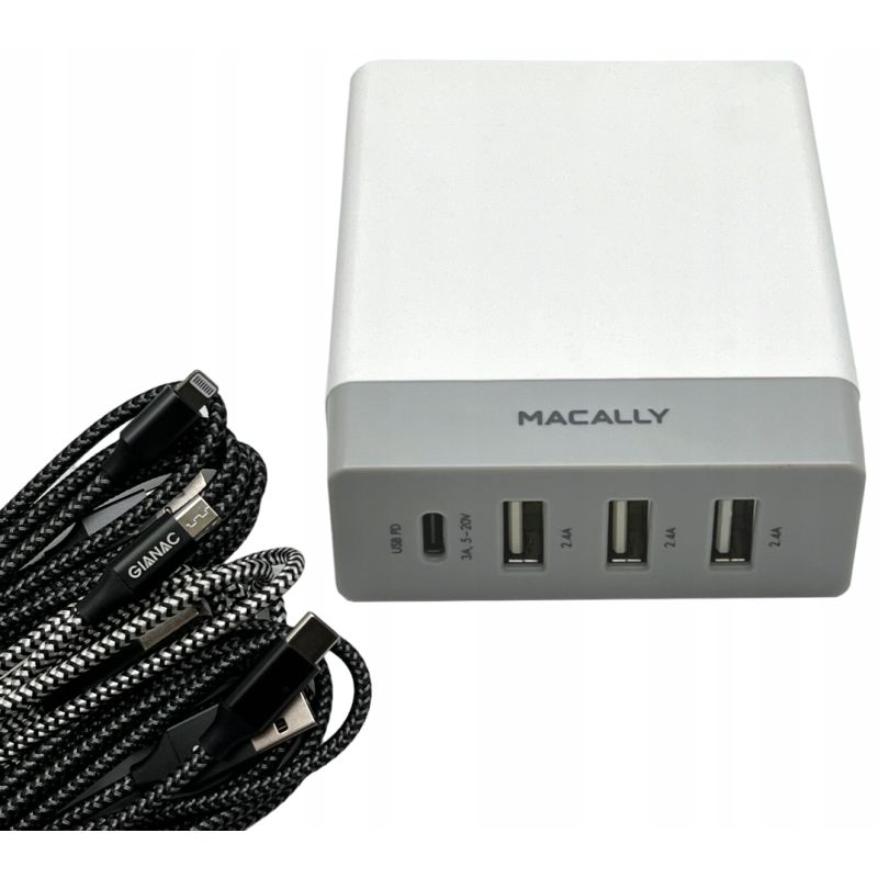 Ładowarka MACALLY 72W 4xUSB + kable