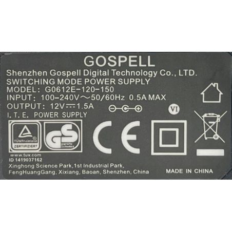 ZASILACZ GOSPELL 12V 1.5A 18W 5.5mm x 2.1mm
