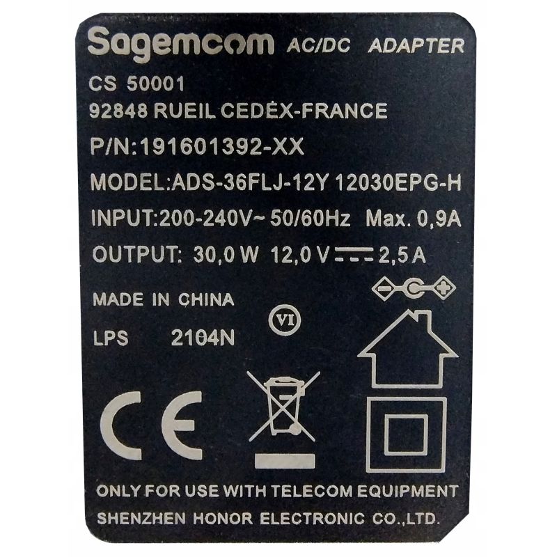 ZASILACZ WTYCZKOWY 12V 2.5A 30W DO TAŚM LED KAMER SAGEMCOM 5.5x2.5mm