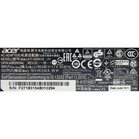 Zasilacz ACER 19V 3.42A 3.0x1.1 65W