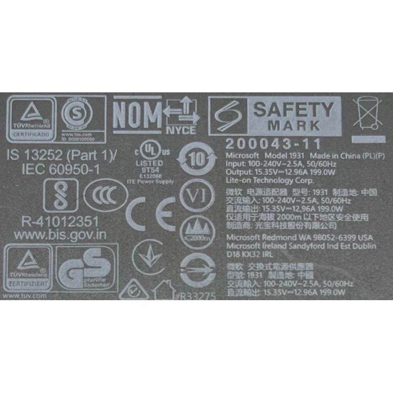 Zasilacz MICROSOFT 1931 15.35V 12.96A 199W