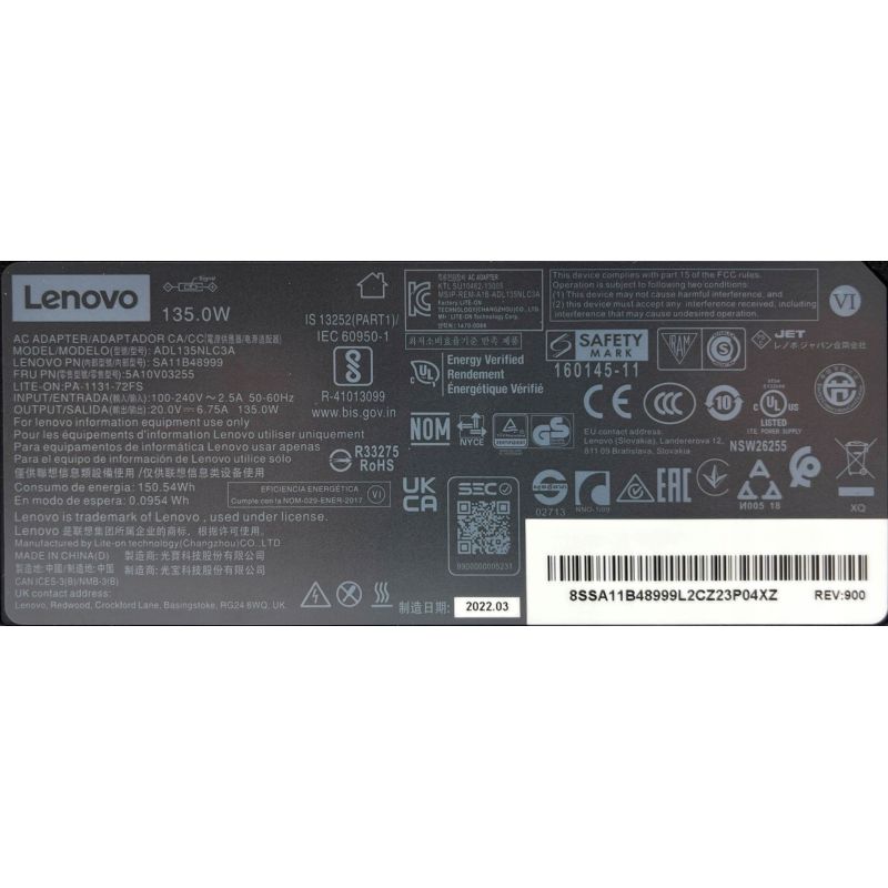 NOWY Zasilacz LENOVO 20V 6.75A SLIM TIP 135W