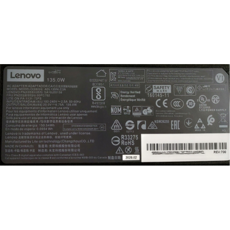 ORYGINALNY ZASILACZ LENOVO 135W 20V 6.75A SLIM TIP