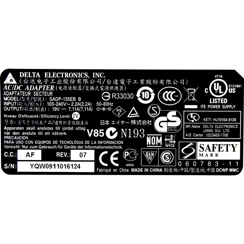 ZASILACZ DELTA 135W SADP-135EB 19V 7.1A 5.5x2.5mm