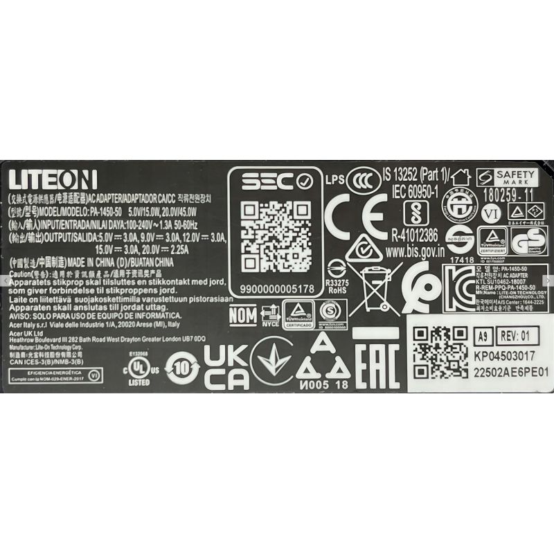 ZASILACZ LITEON 45W 20V 2.25A USB-C