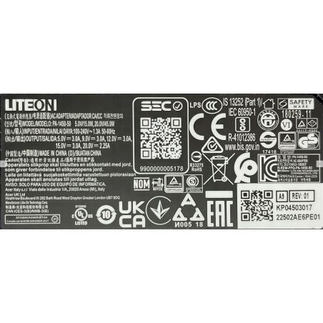 UNIWERSALNY ZASILACZ ŁADOWARKA LITEON USB-C 45W 20V 2.25A