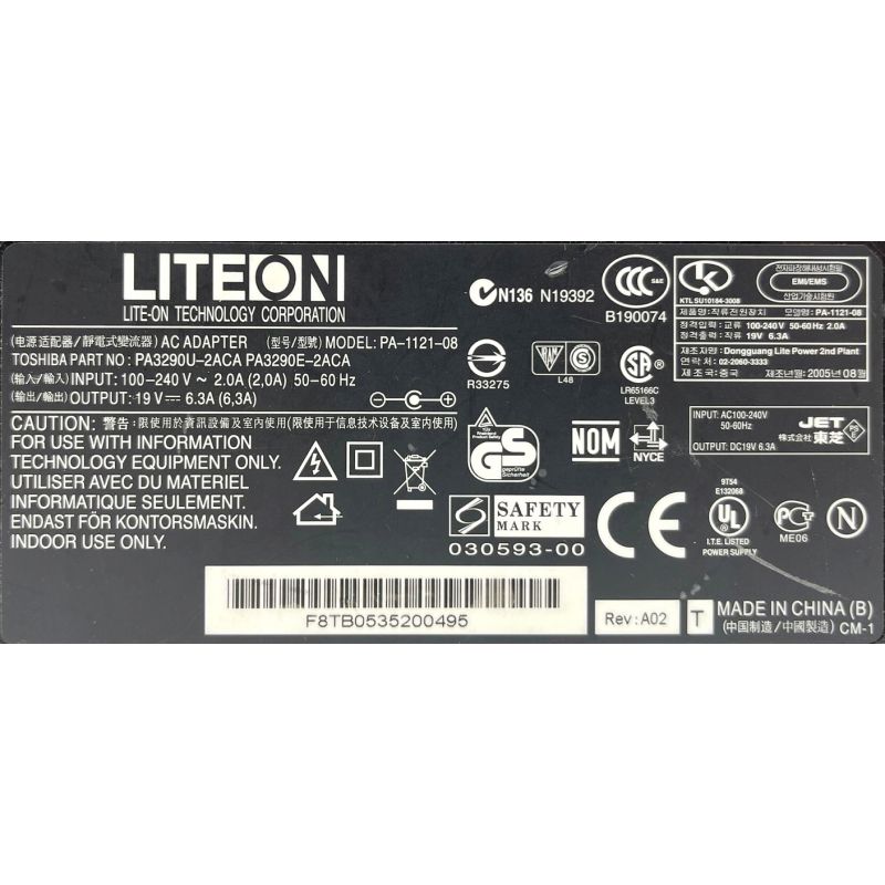 ZASILACZ LITEON 120W 19V 6.3A 5.5/2.5 do ASUS TOSHIBA