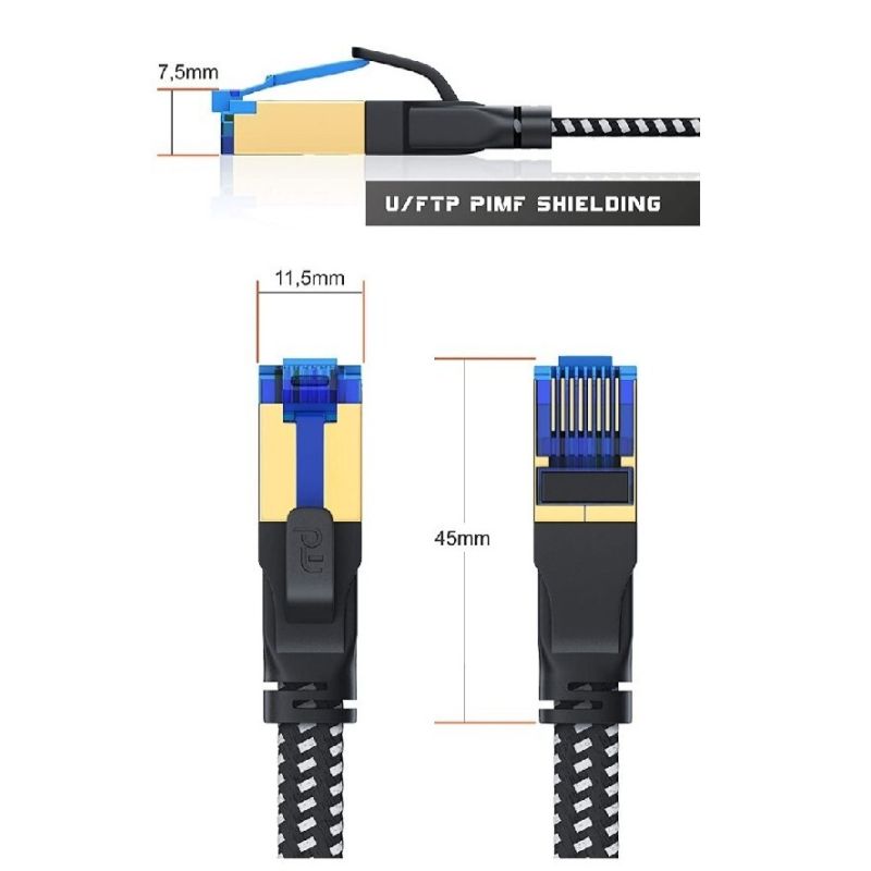 KABEL LAN CAT.8 2m PRIMEWIRE RJ45 PŁASKI OPLOT SIECIOWY