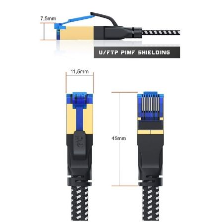 KABEL LAN CAT.8 2m PRIMEWIRE RJ45 PŁASKI OPLOT SIECIOWY