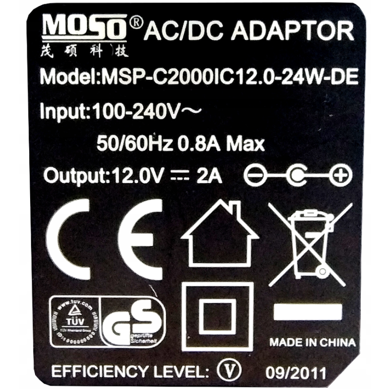 ZASILACZ MOSO 12V 2A 24W 5.5mm x 2.1mm