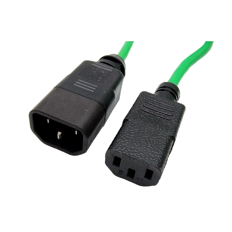 Kabel zasilający przedłużacz przedłużka 230V C13/C14 M/F 1,5-4m zielony