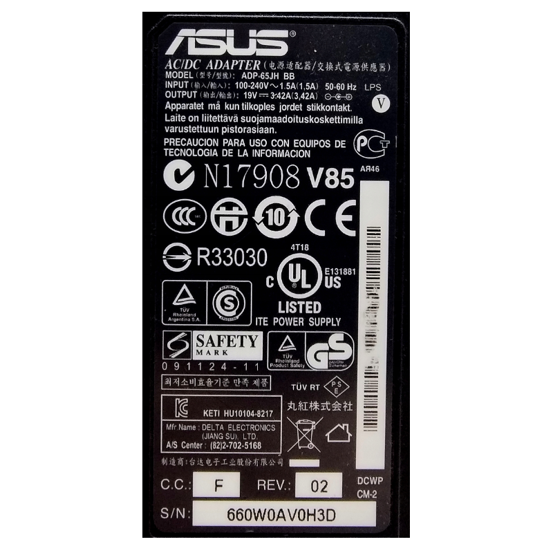ORYGINALNY ZASILACZ ŁADOWARKA ASUS 19V 3.42A 65W 5.5/2.5